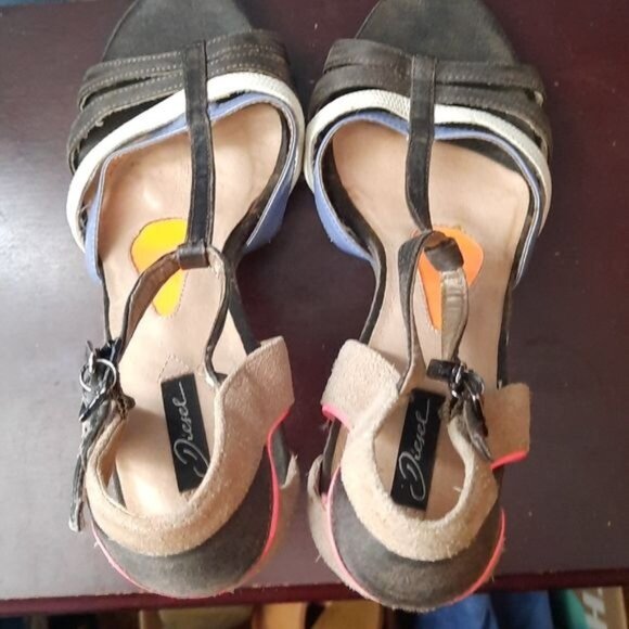 Diesel Leather Suede T Strap High Heel Sandal Size EU 39 US 8.5 - Picture 9 of 16